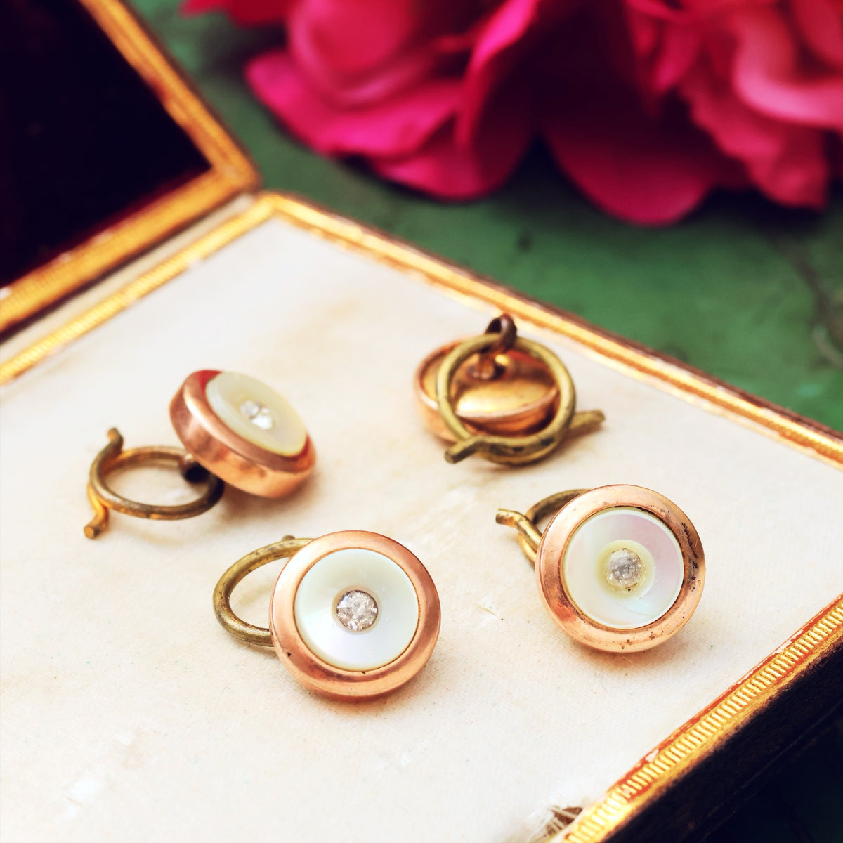 Antique Gold & Mother of Pearl Dress Studs