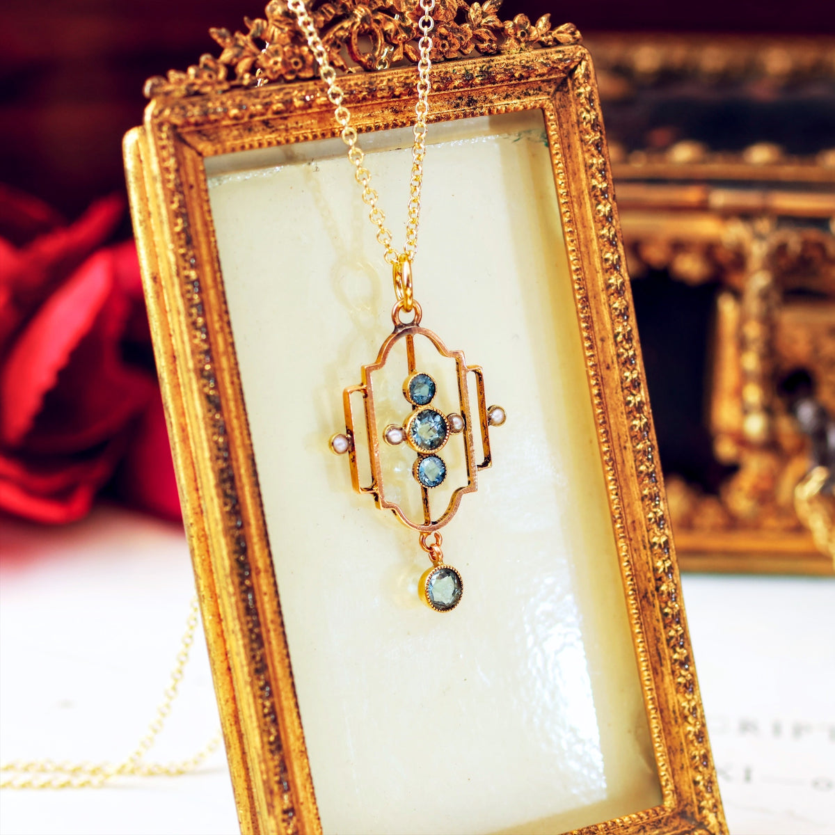 Antique Edwardian Topaz & Wild Pearl Pendant