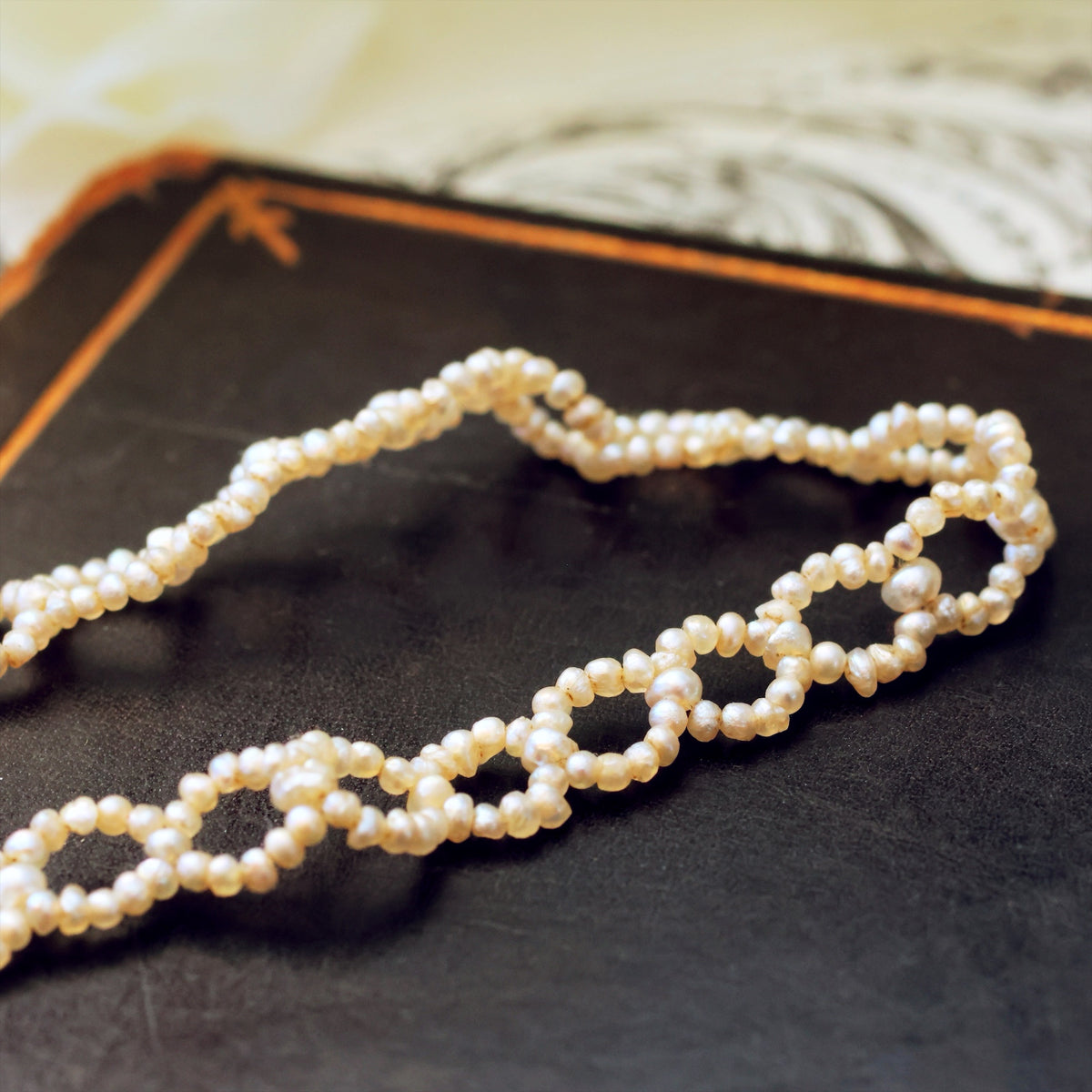 Georgian Natural Seed Pearl Woven Chain Necklace