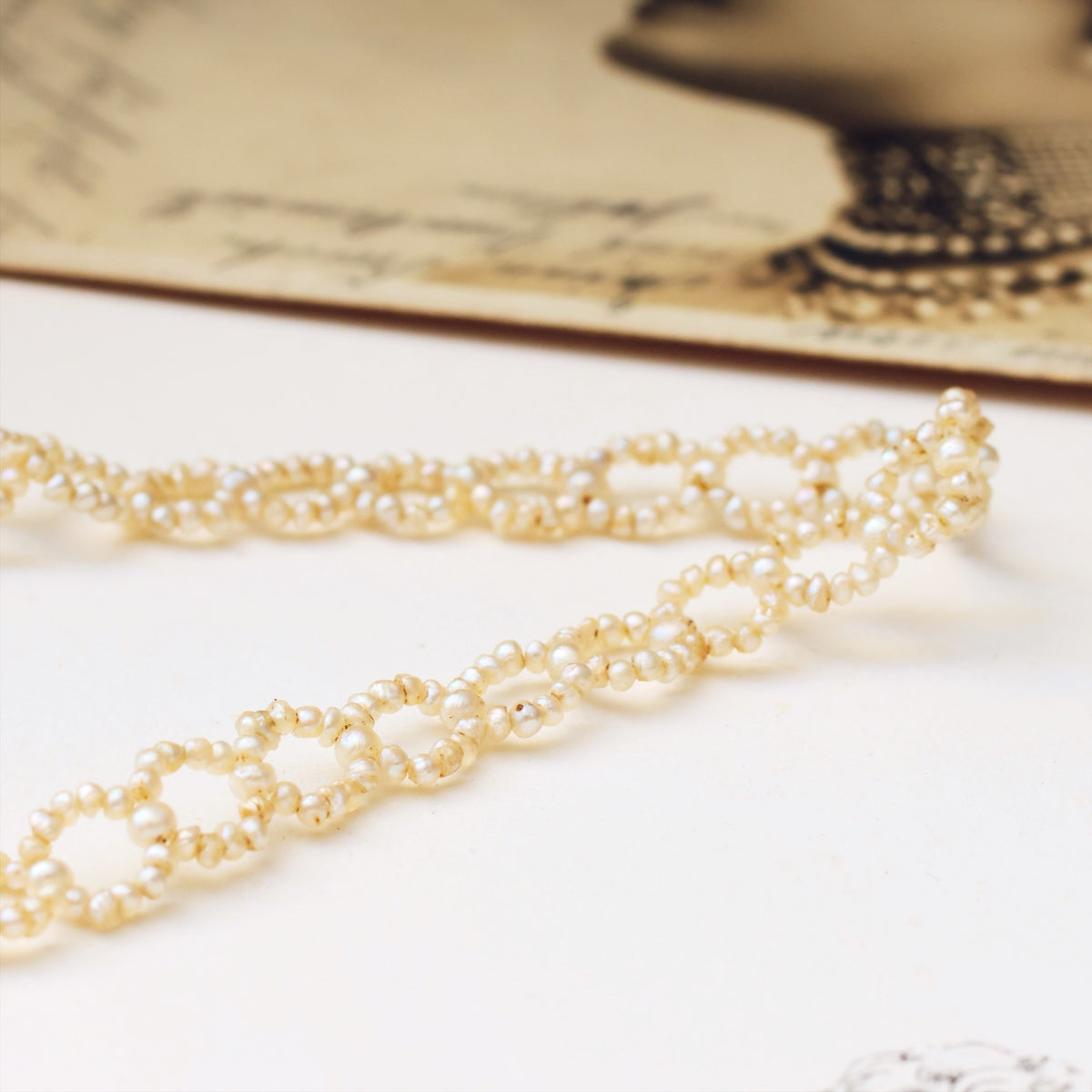 Georgian Natural Seed Pearl Woven Chain Necklace