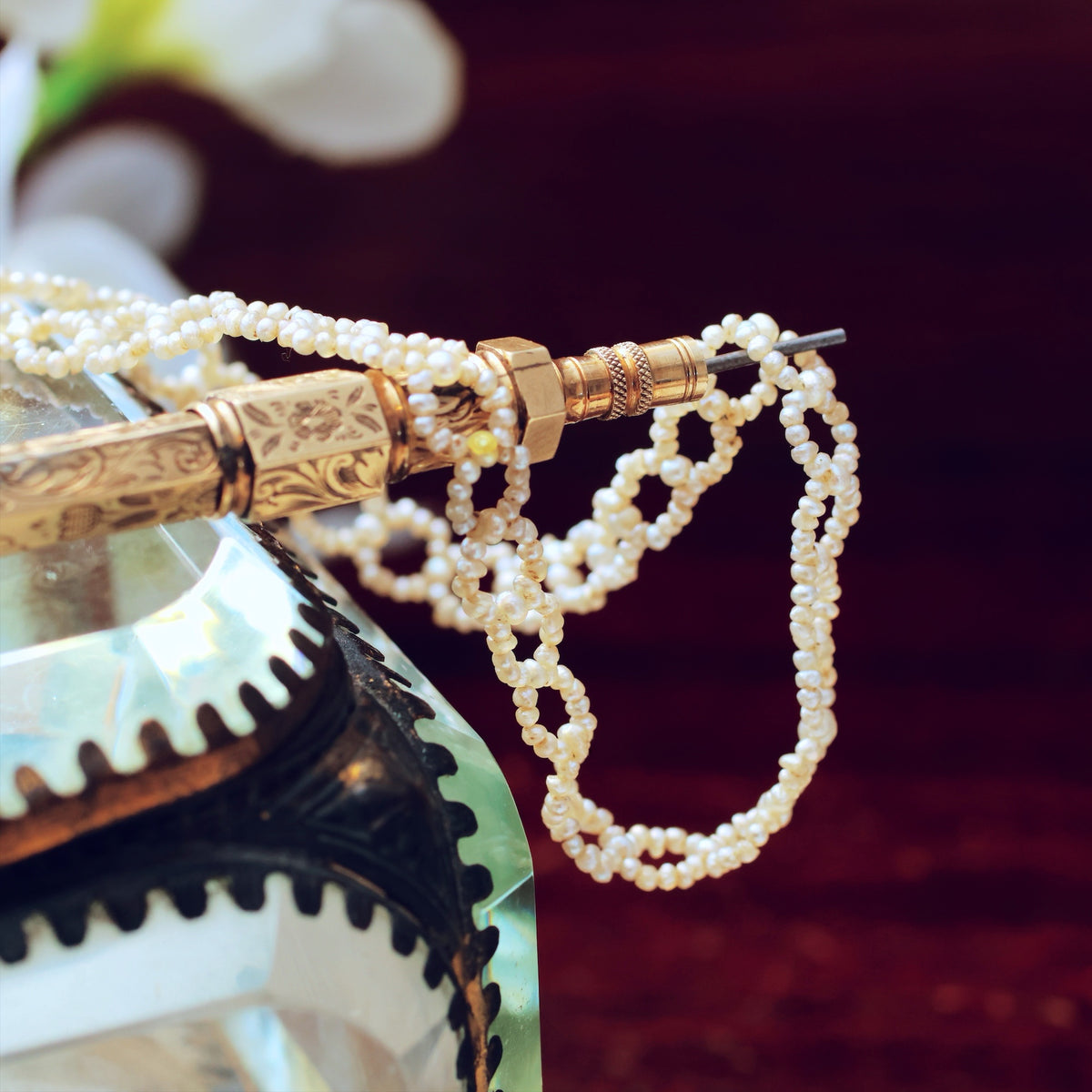 Georgian Natural Seed Pearl Woven Chain Necklace