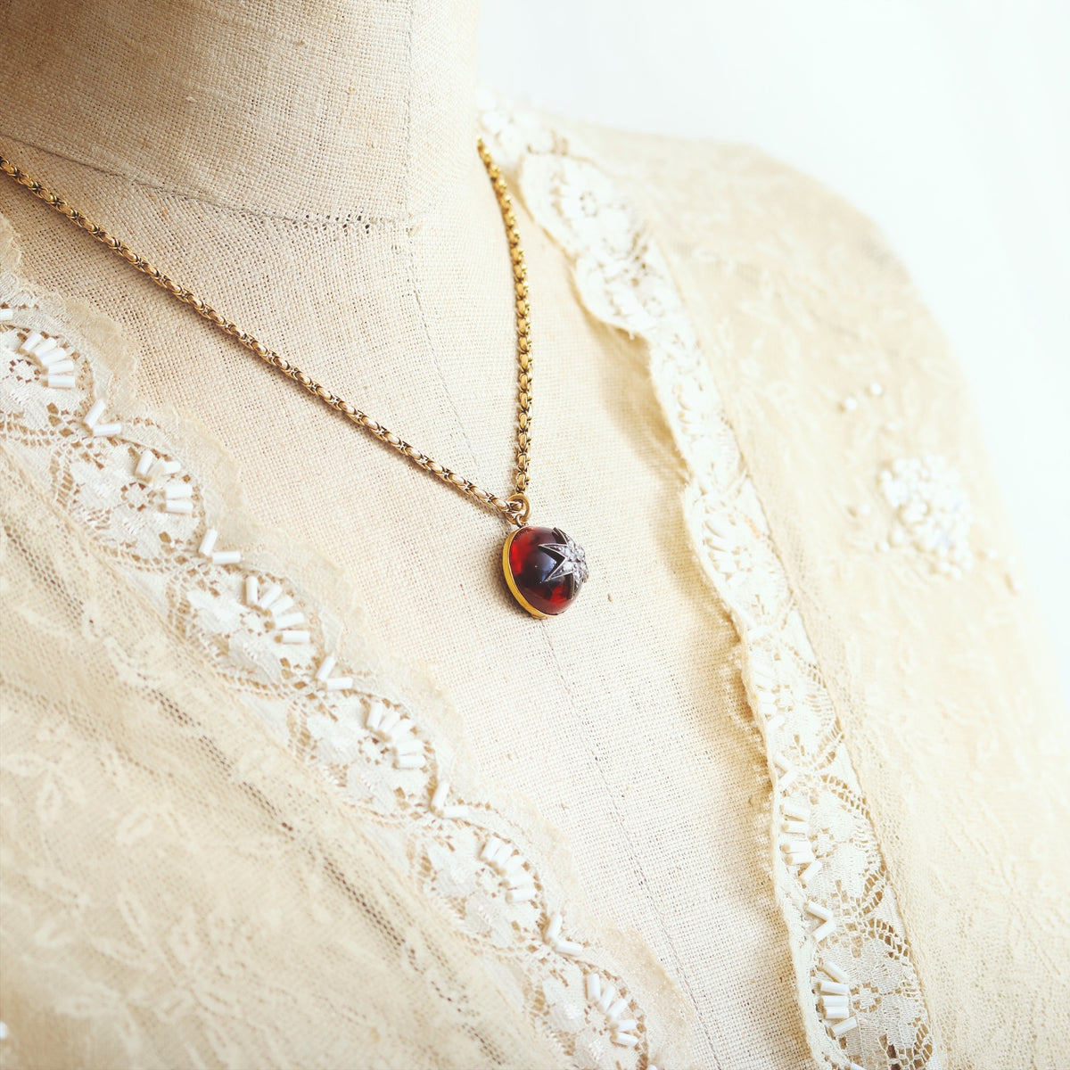 Victorian Carbuncle Garnet Diamond Star Pendant