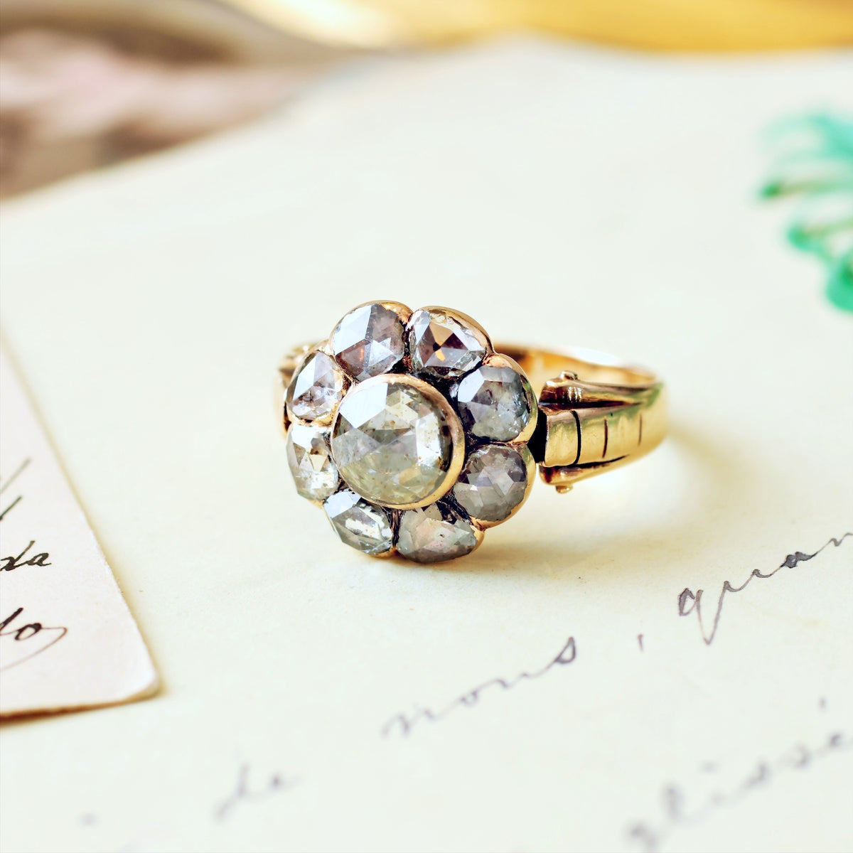 Beauteous Antique Rose Cut Diamond Cluster Ring