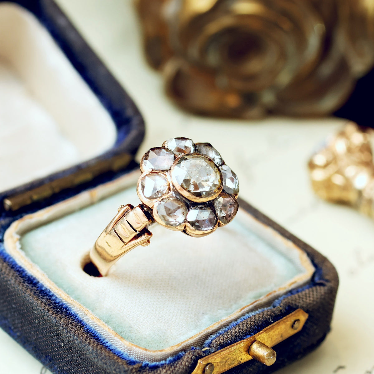 Beauteous Antique Rose Cut Diamond Cluster Ring