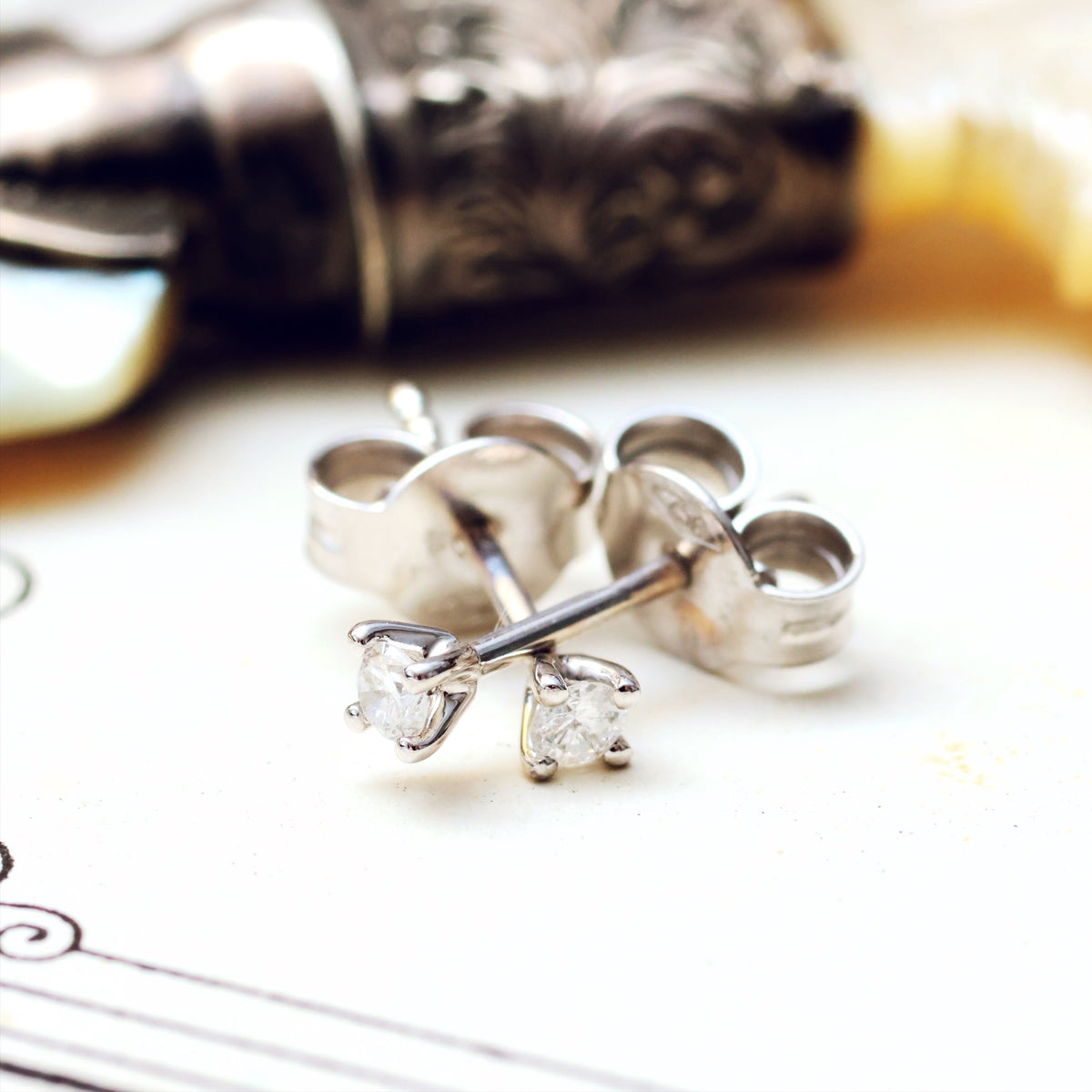 Vintage White Gold Diamond Stud Earrings