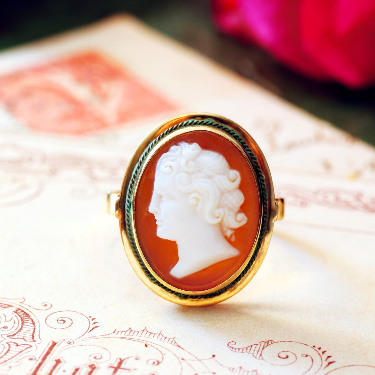 Vintage Hand Carved Romanesque Portrait Cameo Ring