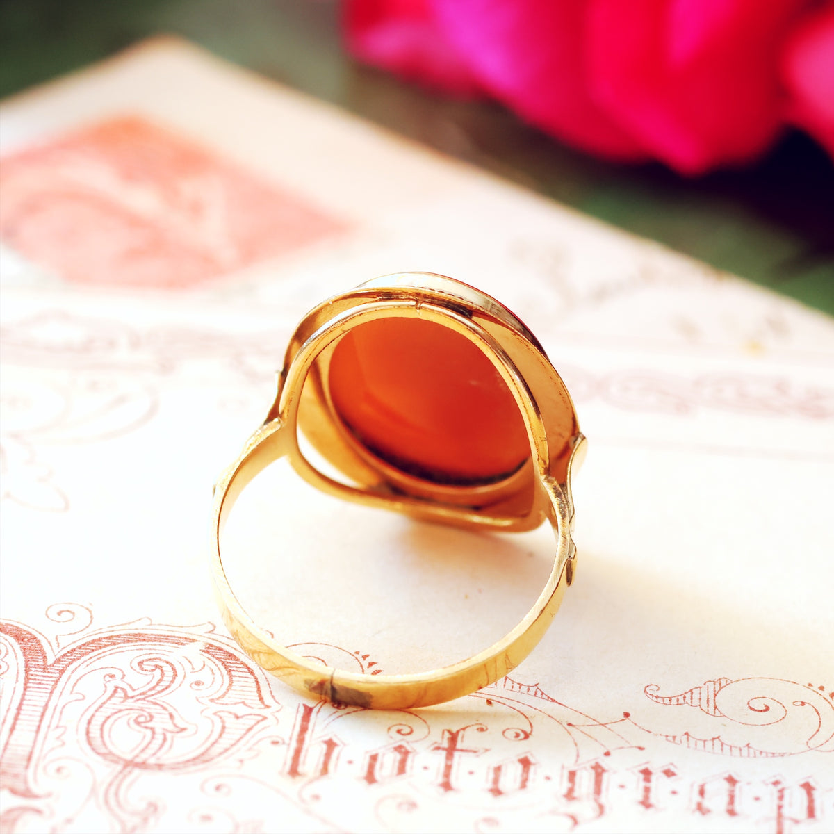 Vintage Hand Carved Romanesque Portrait Cameo Ring