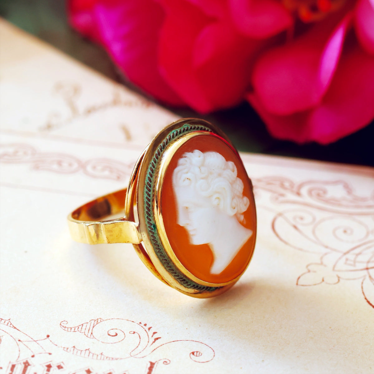 Vintage Hand Carved Romanesque Portrait Cameo Ring