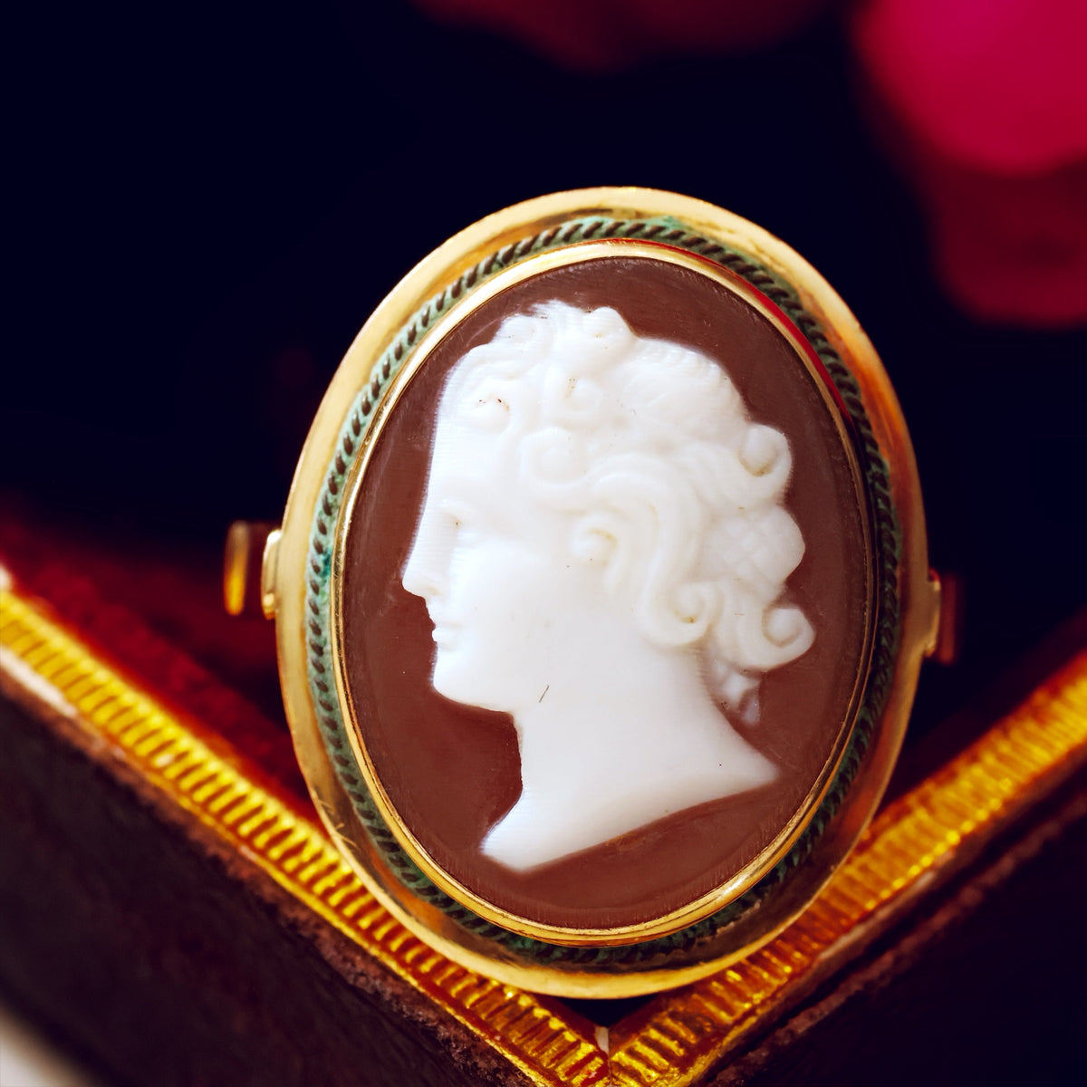 Vintage Hand Carved Romanesque Portrait Cameo Ring