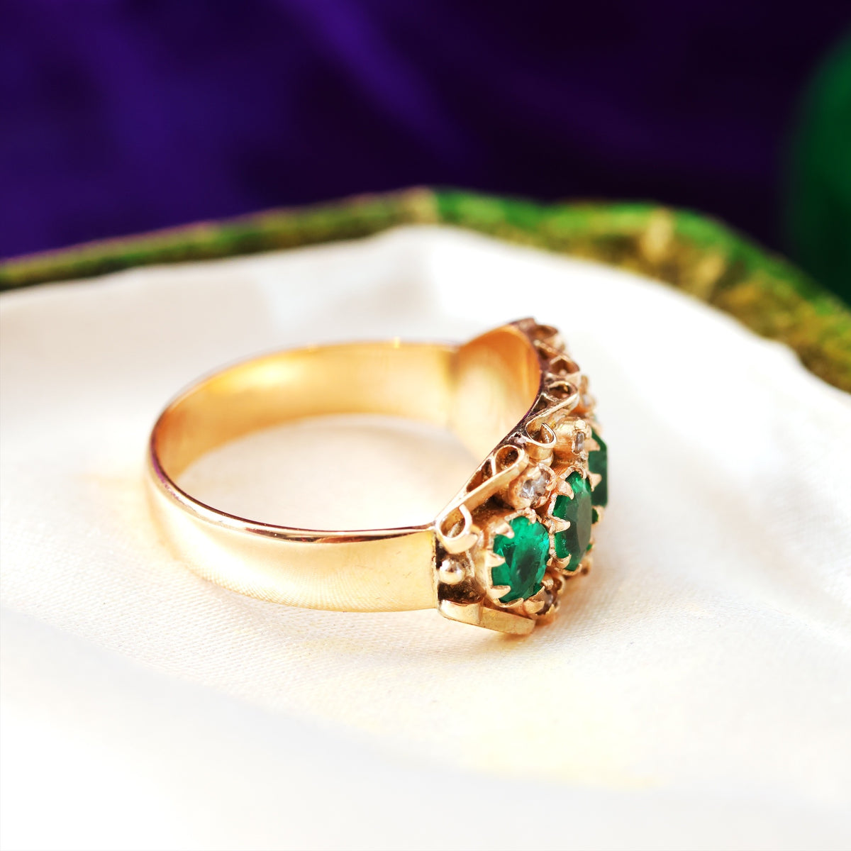 Verdant Hues Victorian Cannetille Gold Green Paste Ring