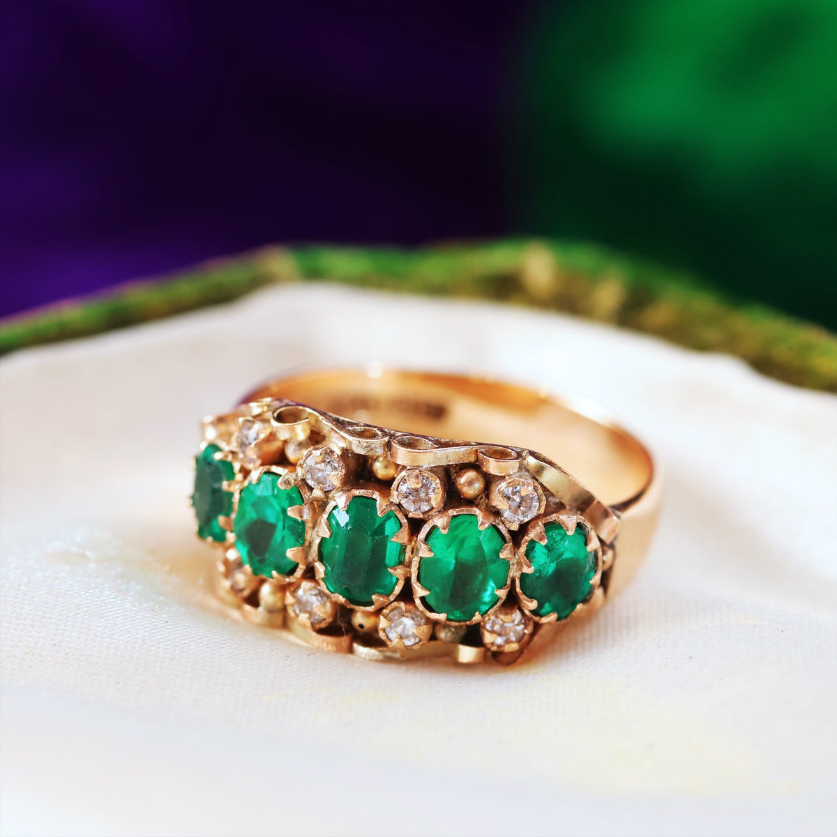 Verdant Hues Victorian Cannetille Gold Green Paste Ring