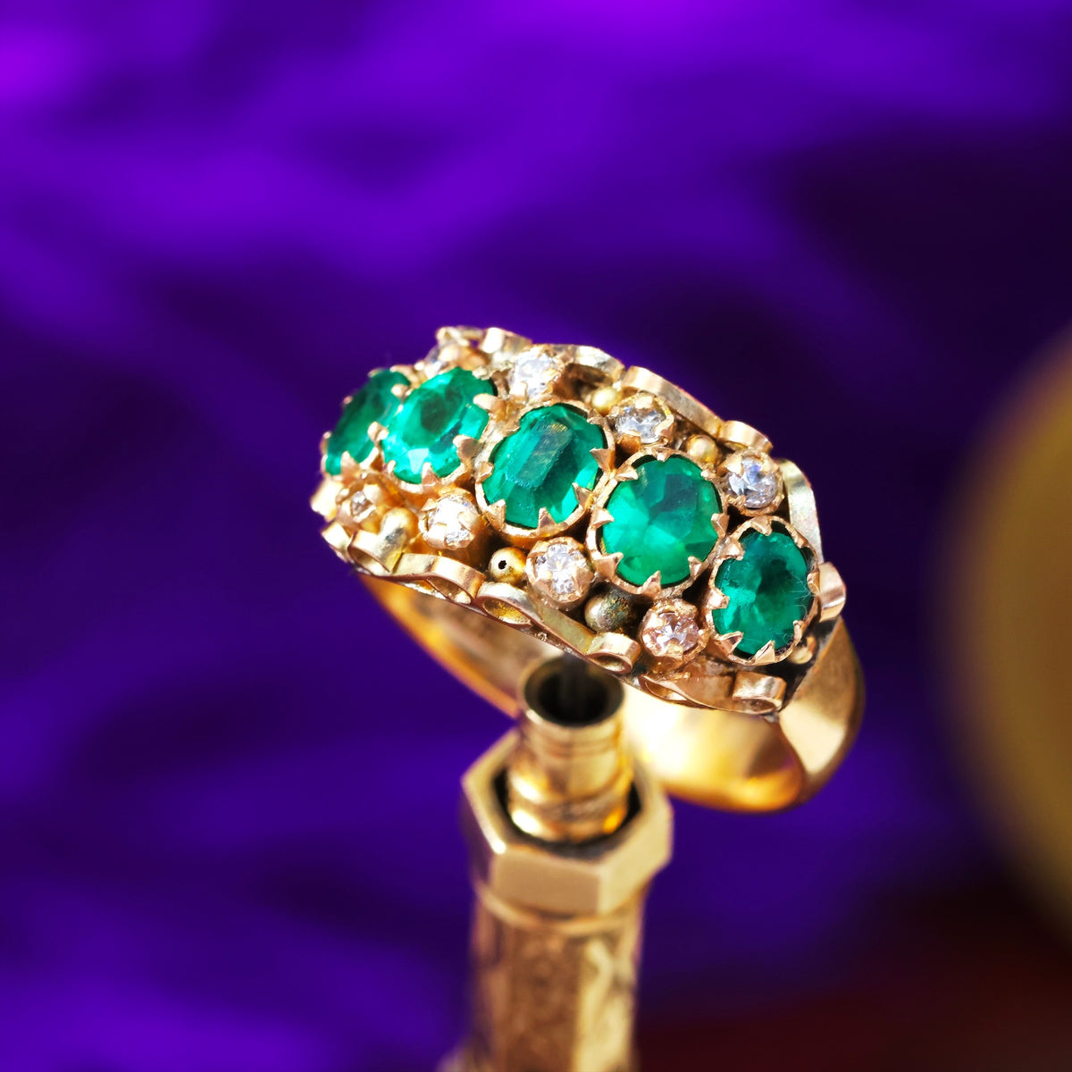 Verdant Hues Victorian Cannetille Gold Green Paste Ring