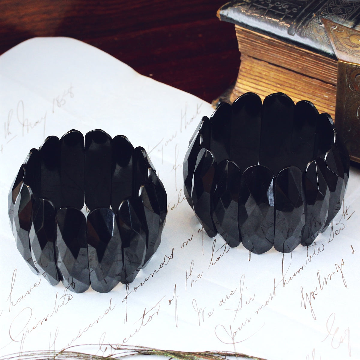 Antique Matching Pair of Whitby Jet Cuff Bracelets