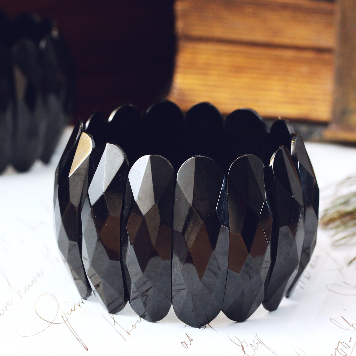 Antique Matching Pair of Whitby Jet Cuff Bracelets