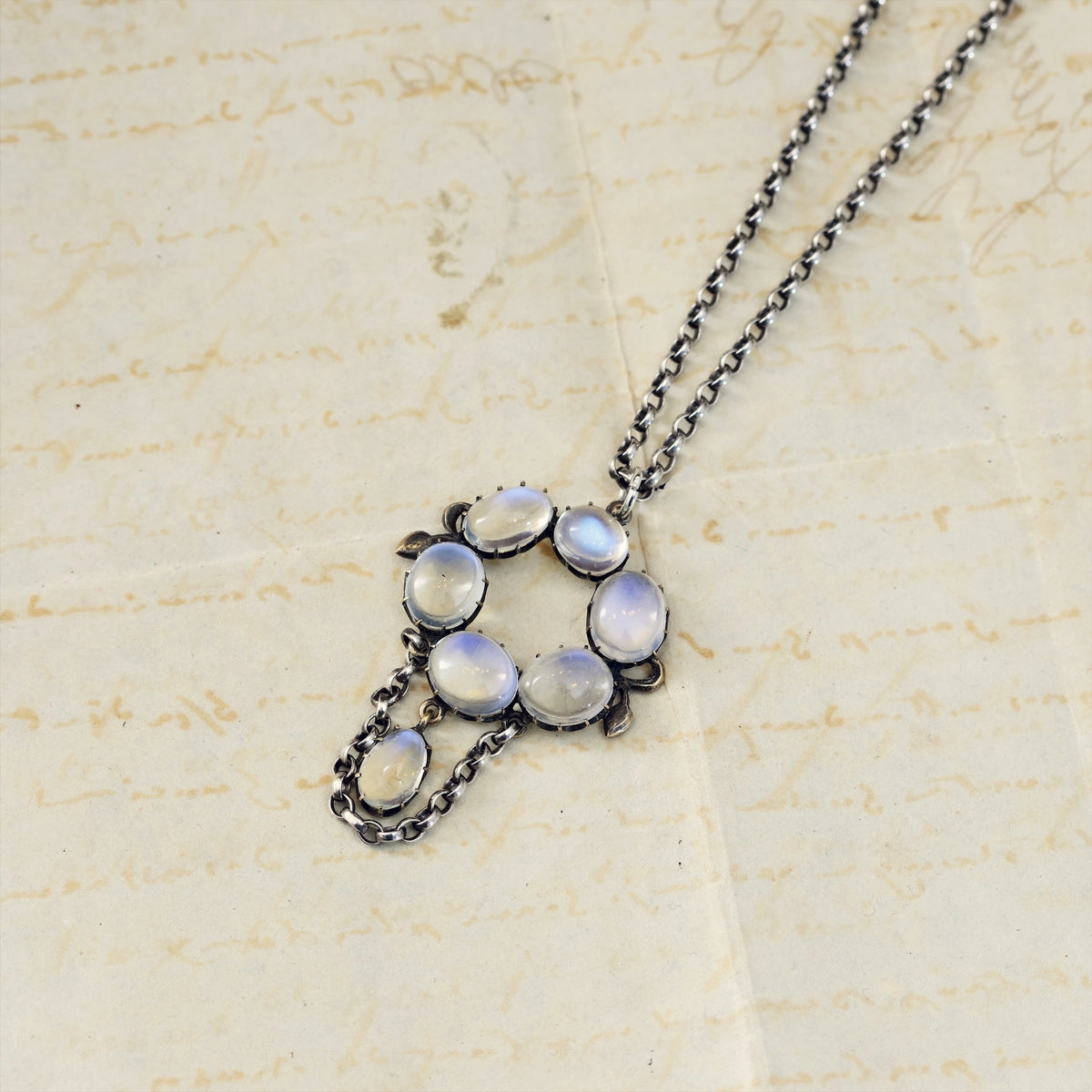 Antique Arts and Crafts Silver Moonstone Pendant