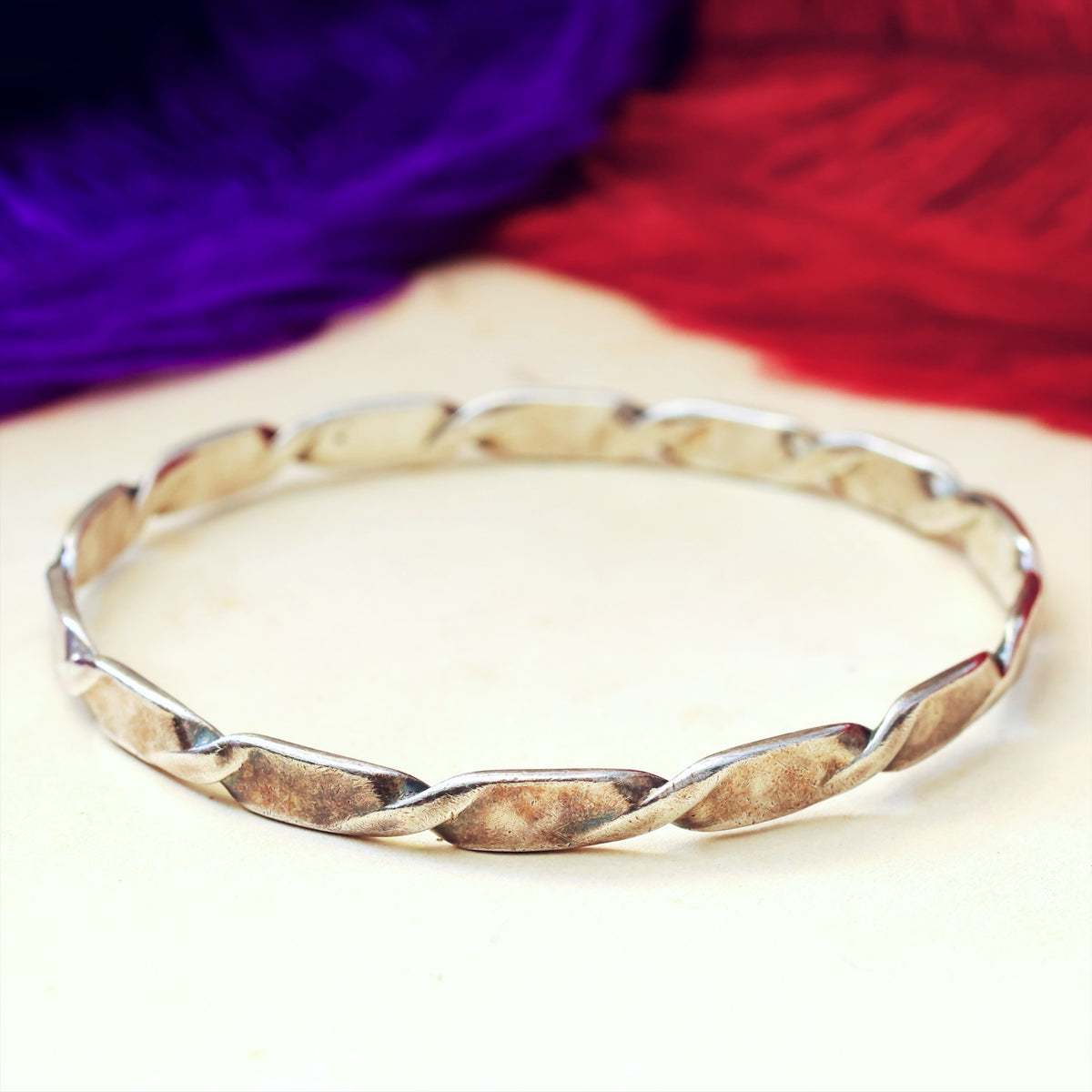 Modernist Hand Forged Silver Twist Bangle