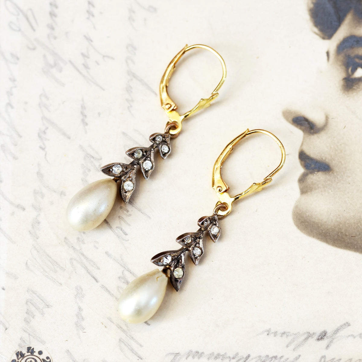 Vintage Faux Pearl & Paste Earring Drops