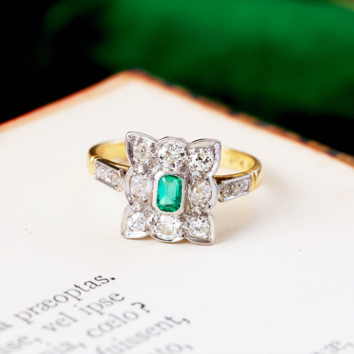 Vintage Emerald & Diamond Cluster Ring