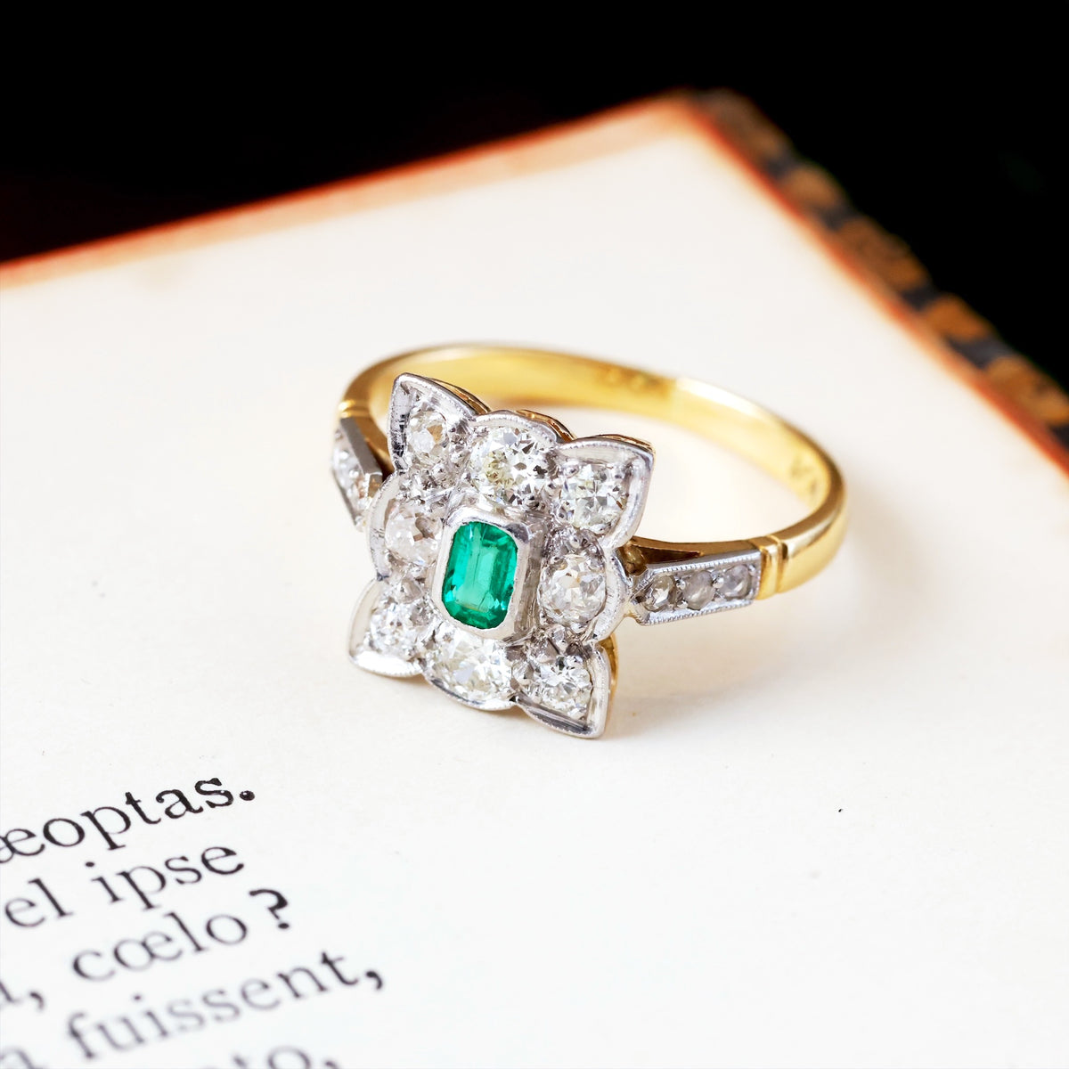 Vintage Emerald & Diamond Cluster Ring