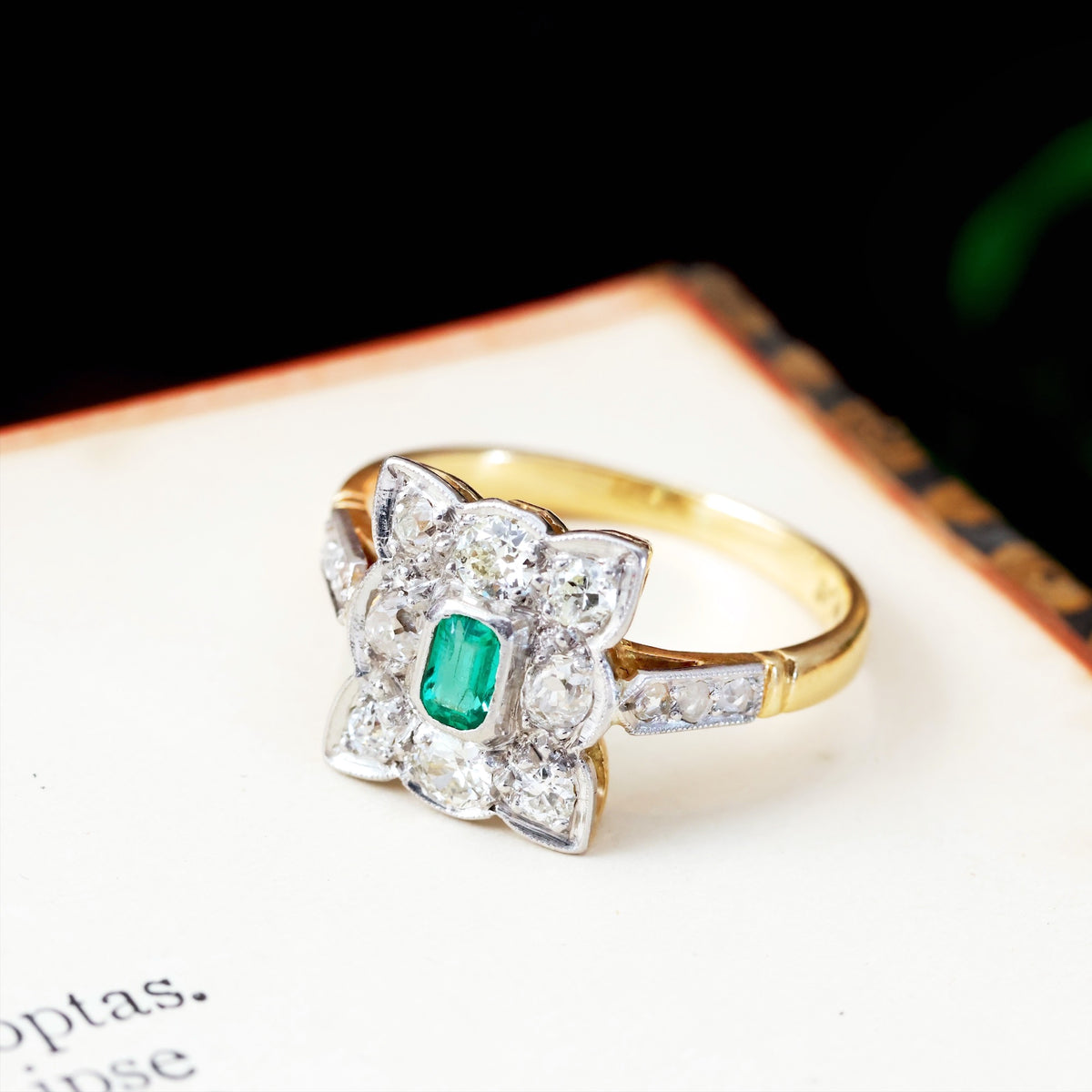 Vintage Emerald & Diamond Cluster Ring