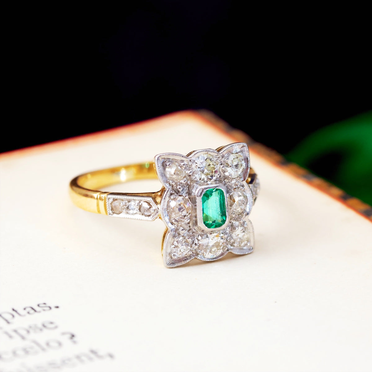 Most Desired Vintage Emerald & Diamond Cluster Ring