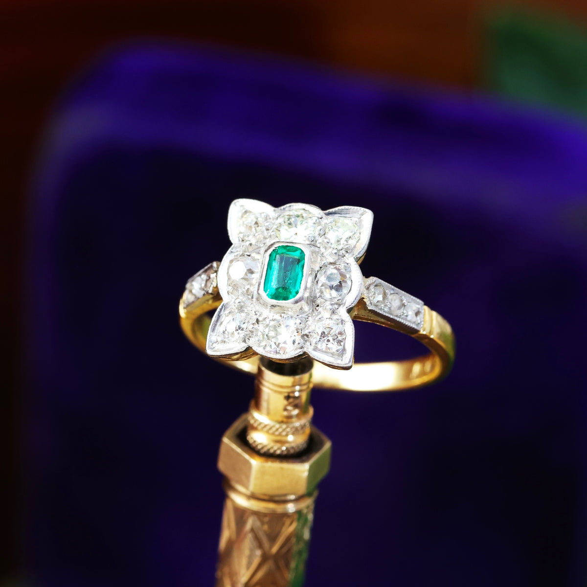 Most Desired Vintage Emerald & Diamond Cluster Ring