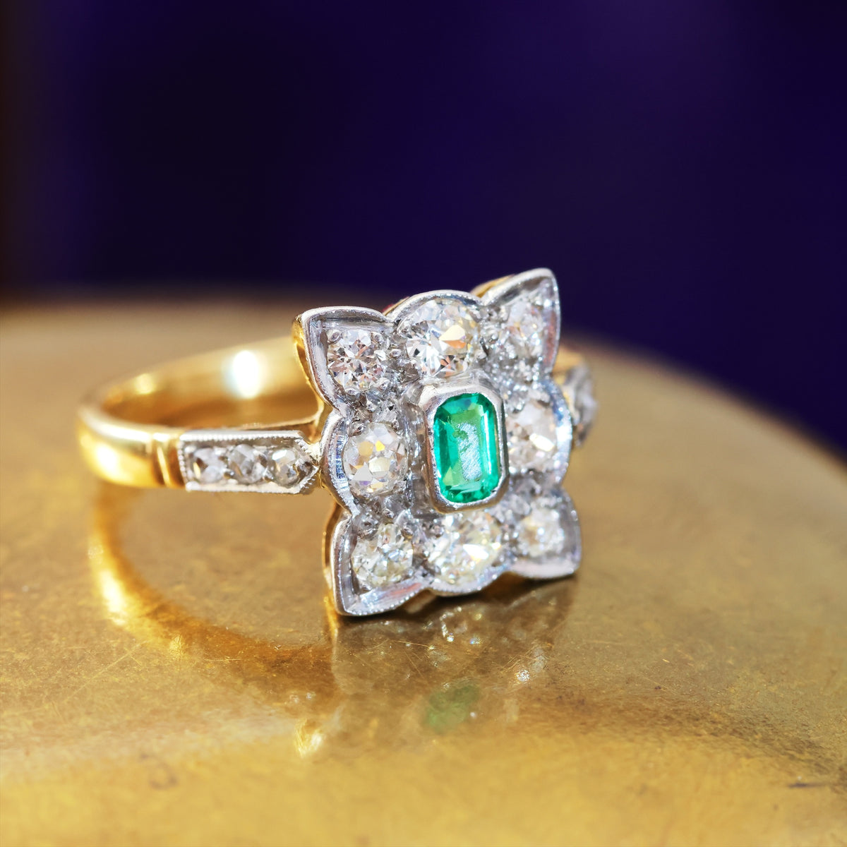 Most Desired Vintage Emerald & Diamond Cluster Ring