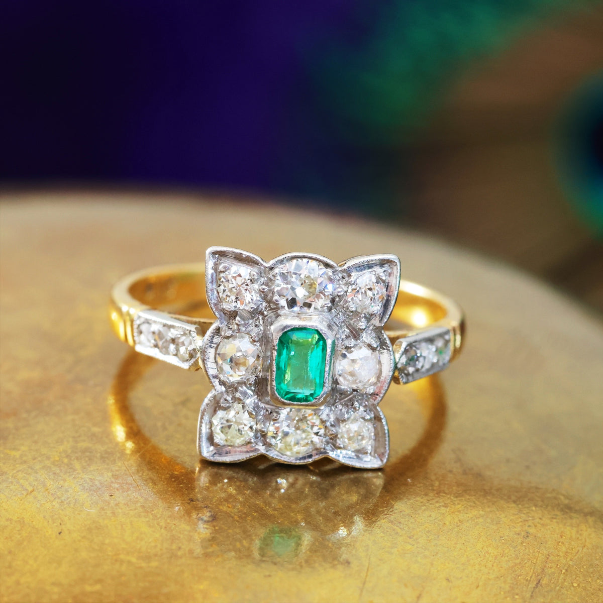 Most Desired Vintage Emerald & Diamond Cluster Ring