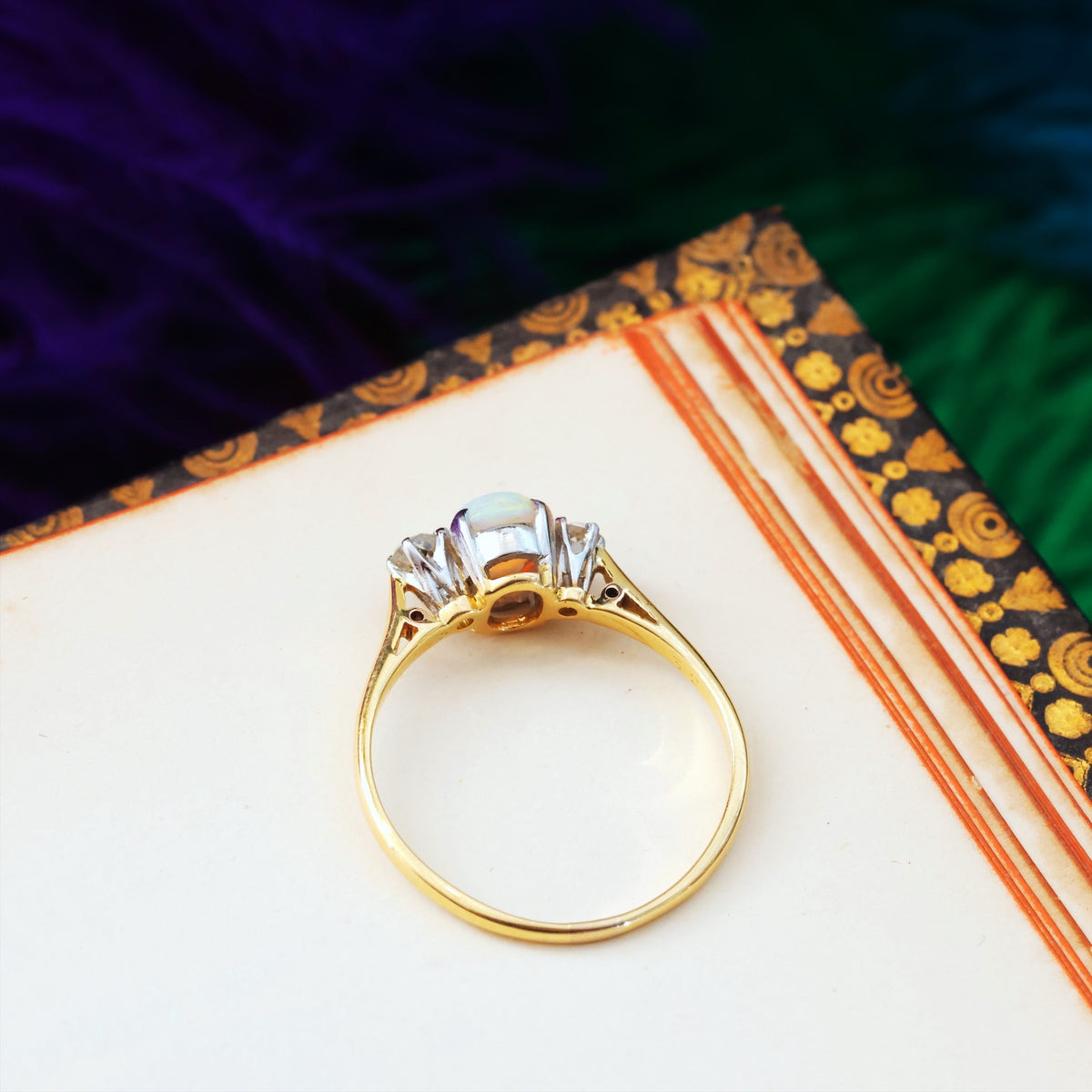 Awesome Vintage Rainbow Opal & Diamond Ring