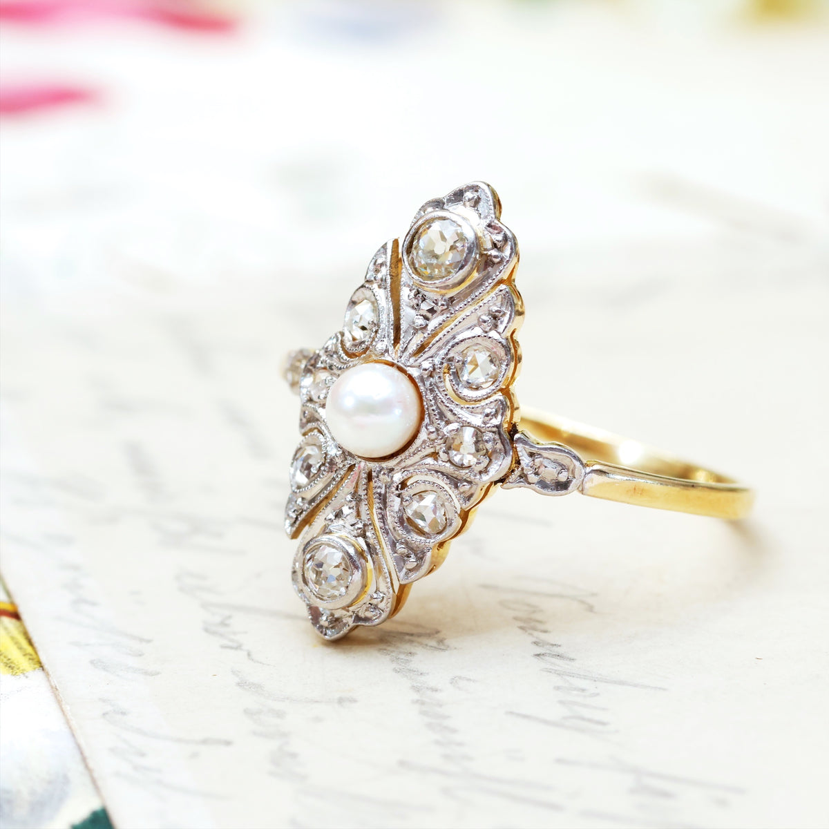 vintage continental diamond and pearl ring