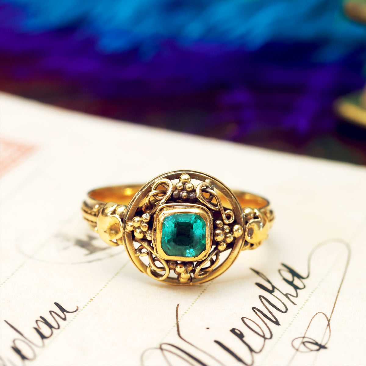 Scarce Beauty! All Original Arts & Crafts Emerald Ring