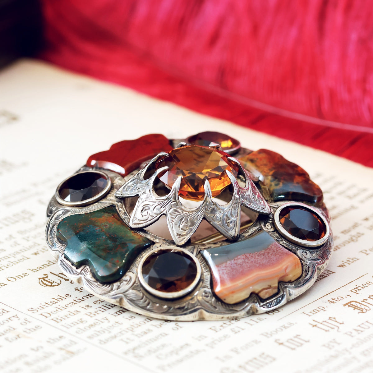 Antique Victorian Scottish Agate Specimen Brooch