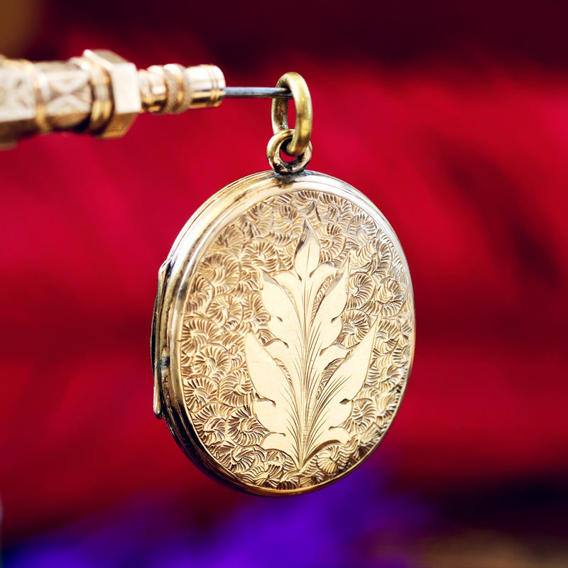 Antique Hand Engraved Fern Leaf Victorian Locket