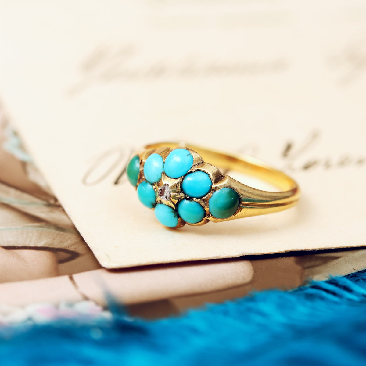 Fondest Victorian Turquoise & Diamond 'Forget me not' Ring