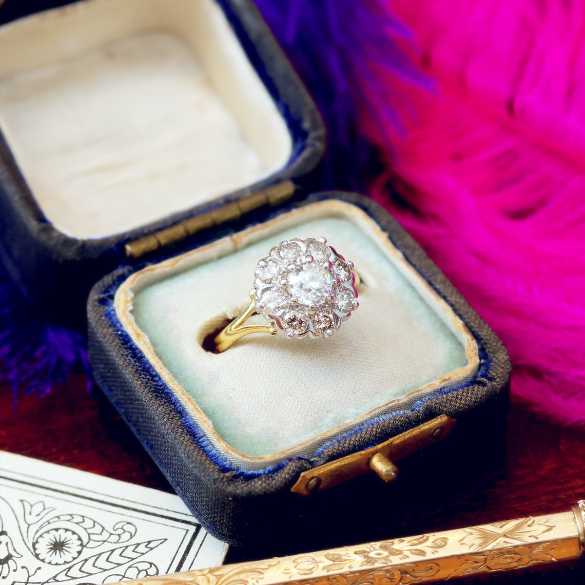 Awesome Loveliness! Vintage Diamond Cluster Engagement Ring