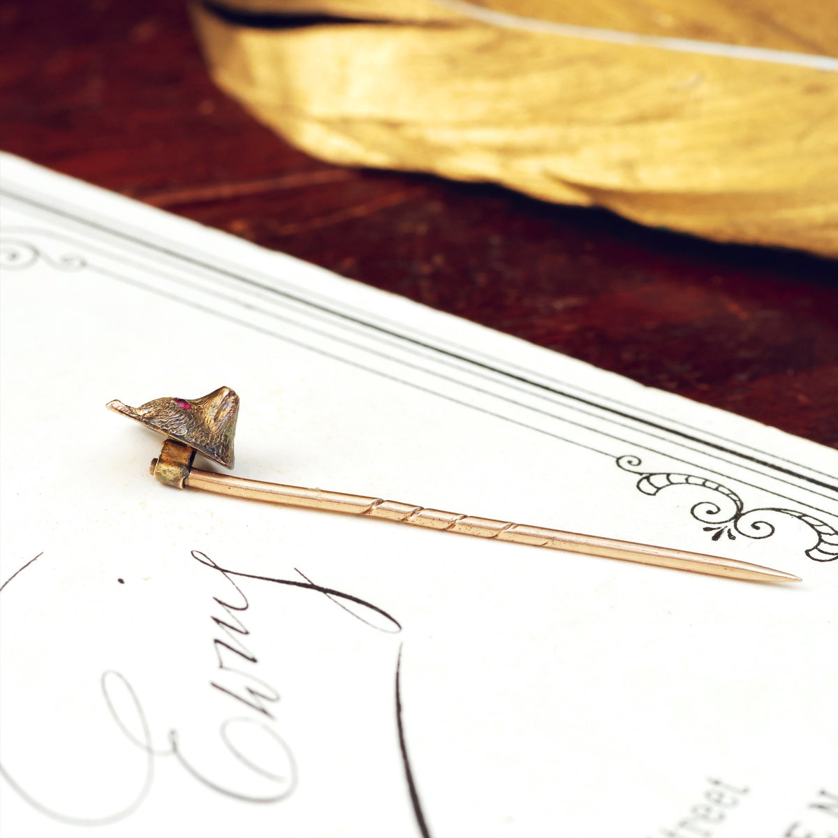 Tiny Darling 9ct Gold Fox Stick Pin