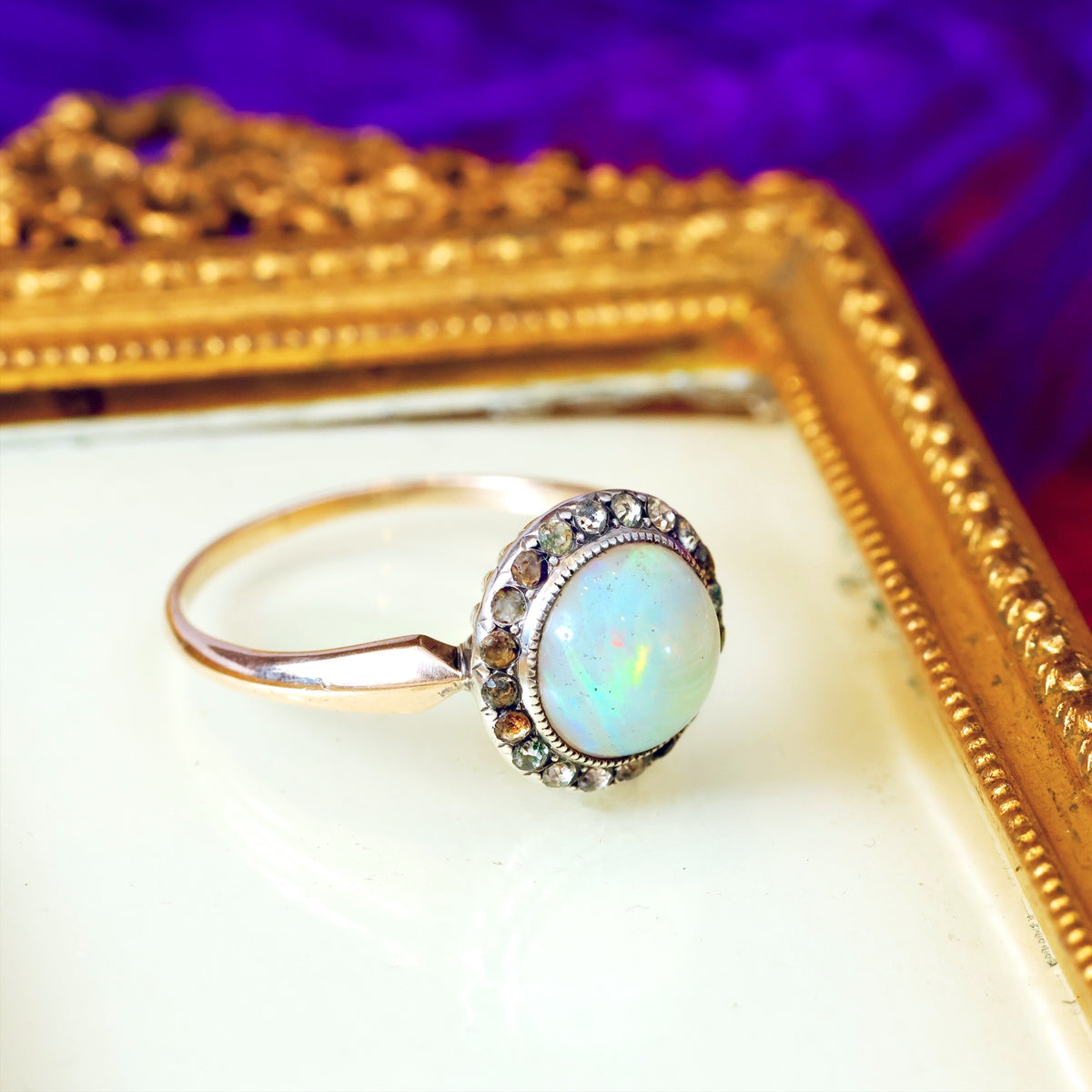 Vintage Lovely Opal & Paste Cluster Ring