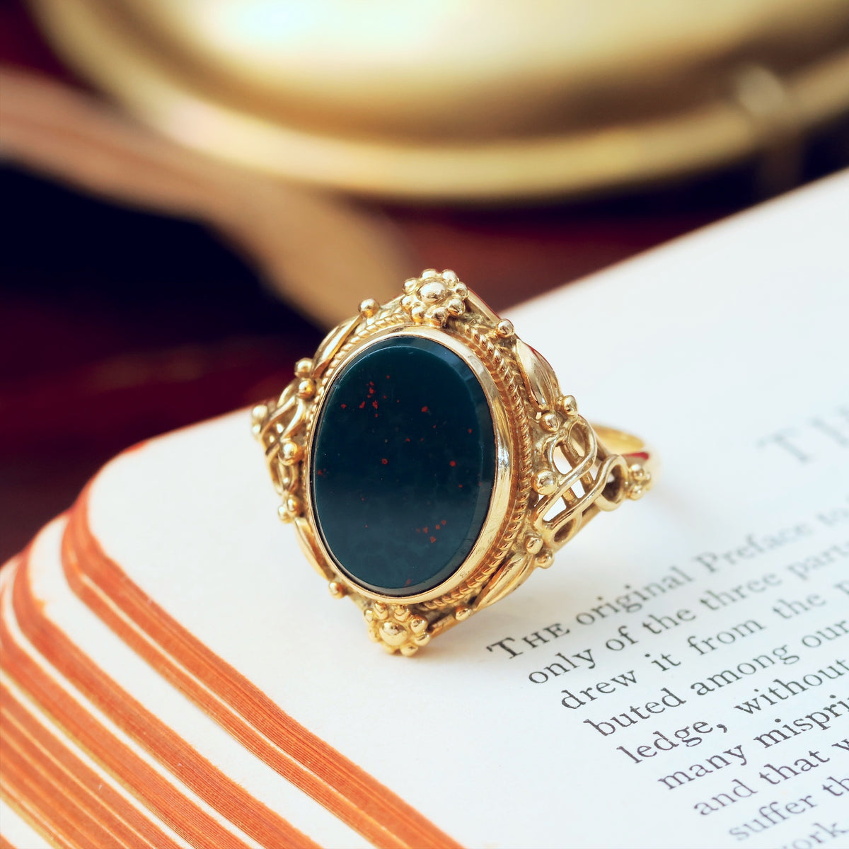 Antique Victorian Arts & Crafts Bloodstone Signet Ring