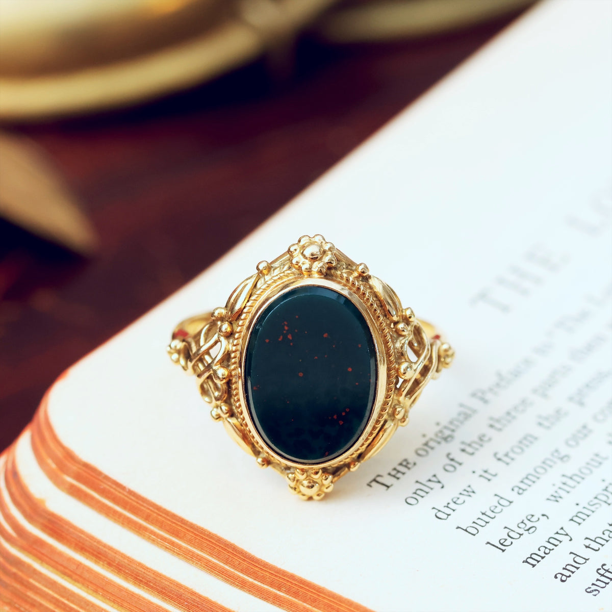 Antique Victorian Arts & Crafts Bloodstone Signet Ring