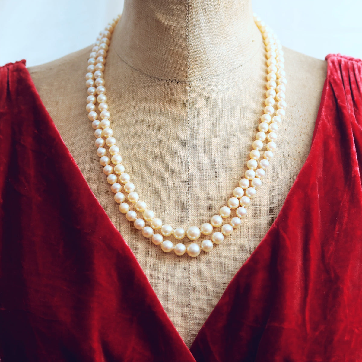 Vintage Double Row Cultured Saltwater Pearl Necklace