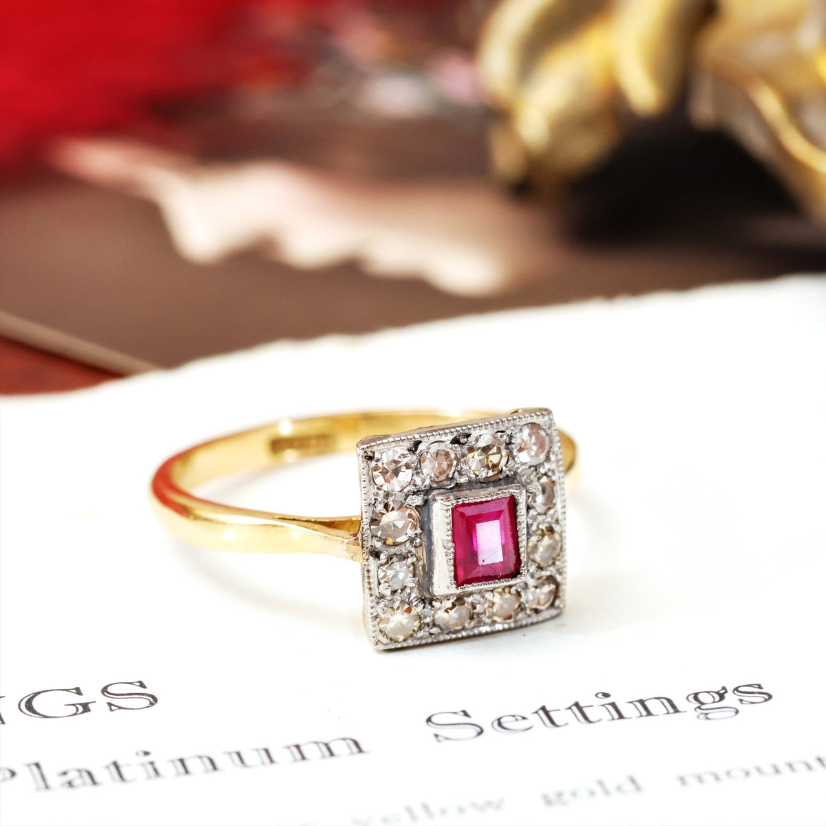 Vintage Art Deco Ruby & Diamond Cluster Ring