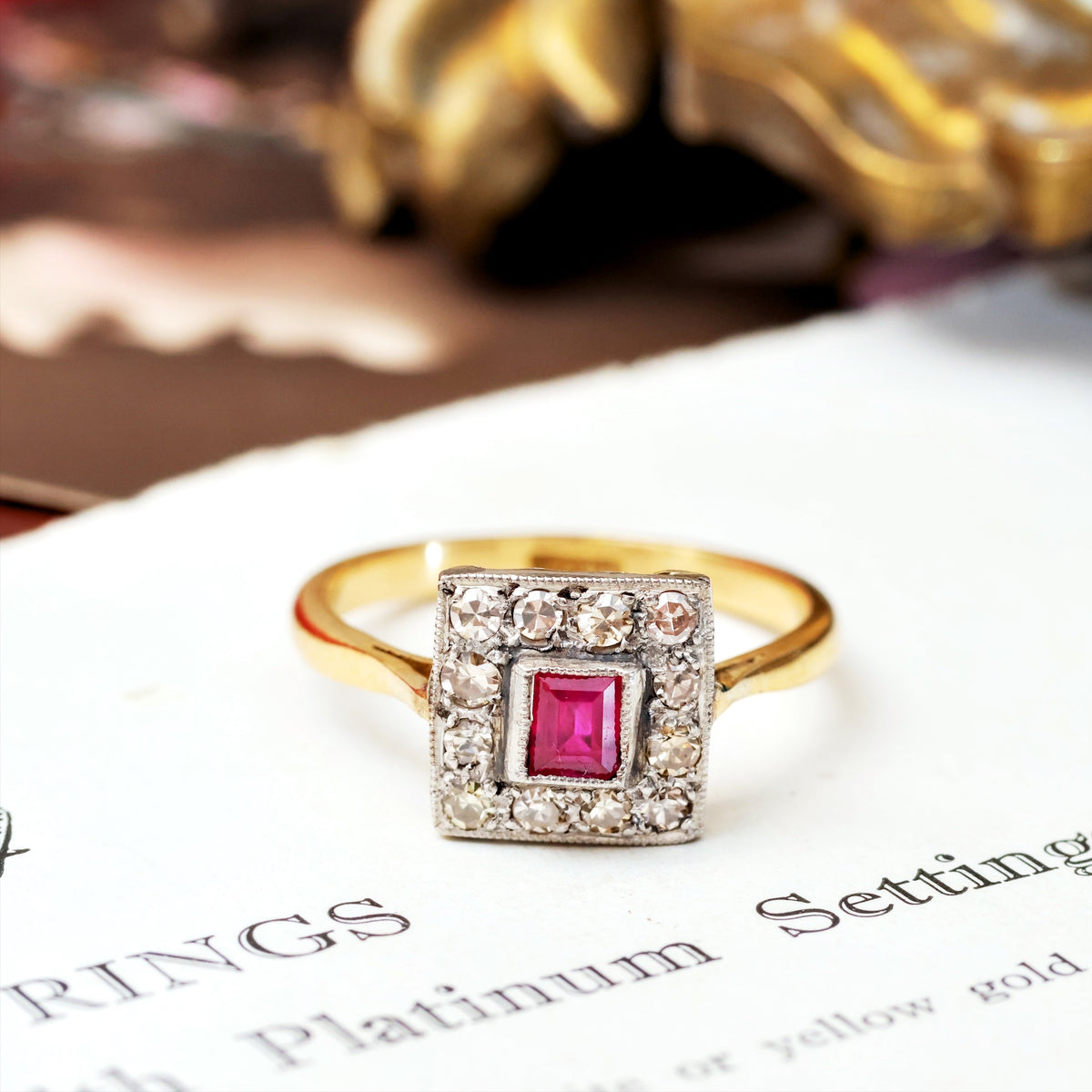 Vintage Art Deco Ruby & Diamond Cluster Ring