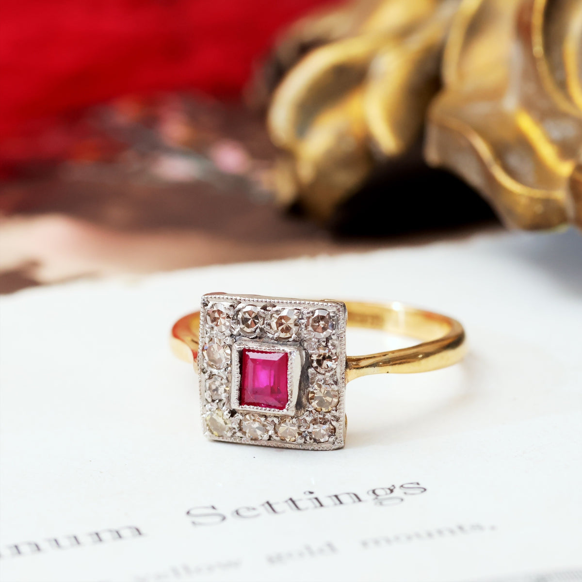 Vintage Art Deco Ruby & Diamond Cluster Ring