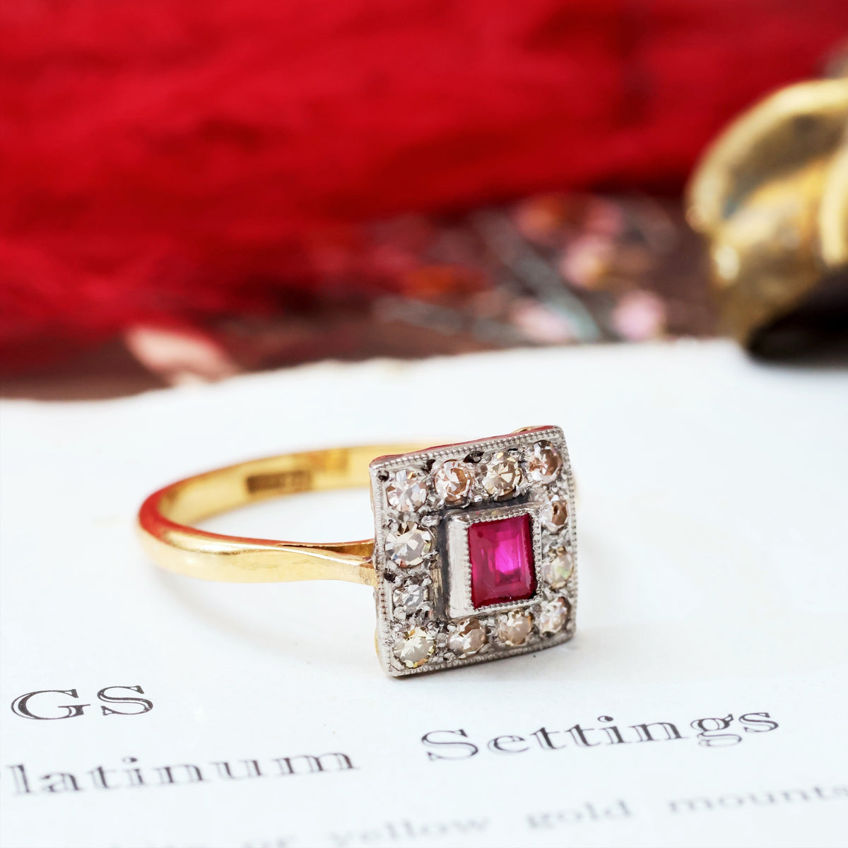 Vintage Art Deco Ruby & Diamond Cluster Ring