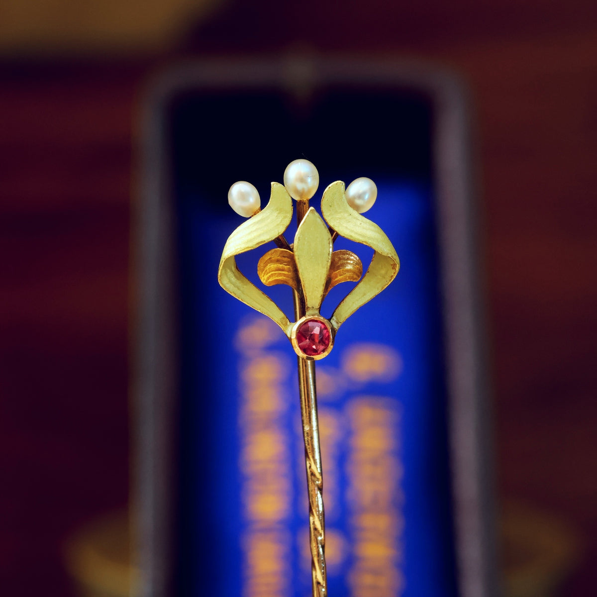 Antique Art Nouveau Enamel & Wild Pearl Stick Pin