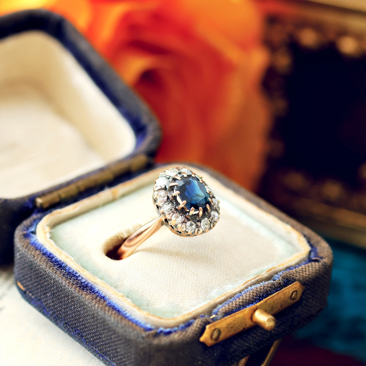 Divine Lovely Antique Sapphire & Diamond Engagement Ring