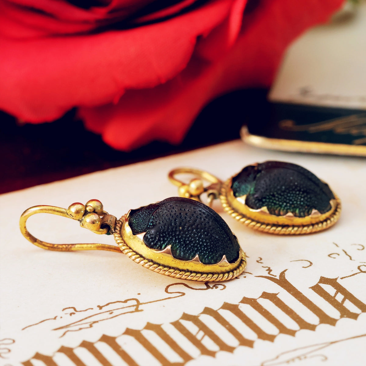 Antique Victorian Era Scarab Beetle Earrings