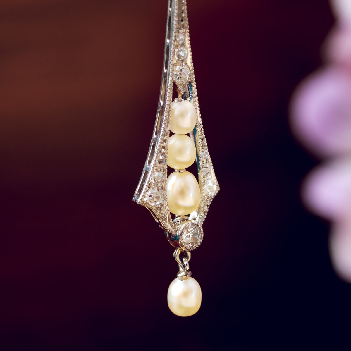 Antique Belle Epoque Natural Pearl & Diamond Earrings