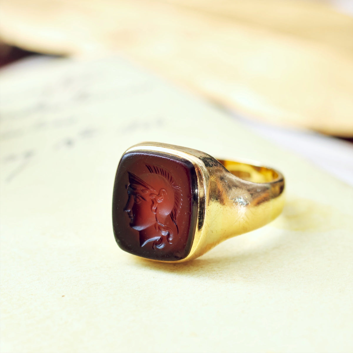 Heroic Antique 18ct Gold Carnelian Intaglio Signet Ring