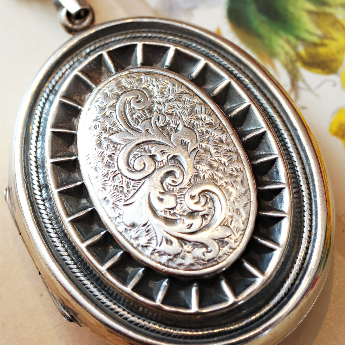 Aesthetic Period Victorian Silver Locket & Collarette